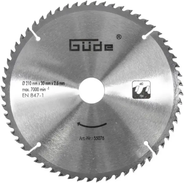 Güde Holzsägeblatt HM 210x30x60Z Anzahl der Zähne: 60 55076 4015671550767