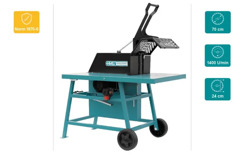 HMG Rolltischkreissäge RS 7-8 mit 700mm Hartmetall Sägeblatt SWZ Z84 nagelgewiss E-Motor 7.5kw 400V Direktantrieb Betrie...