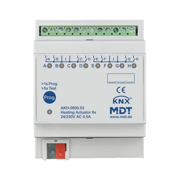 MDT Methodes Heizungsaktor KNX REG 8 Ausgänge 05A 24-230V Bussystem KNX Ventilschutzfunktion AKH-0800.03 133705