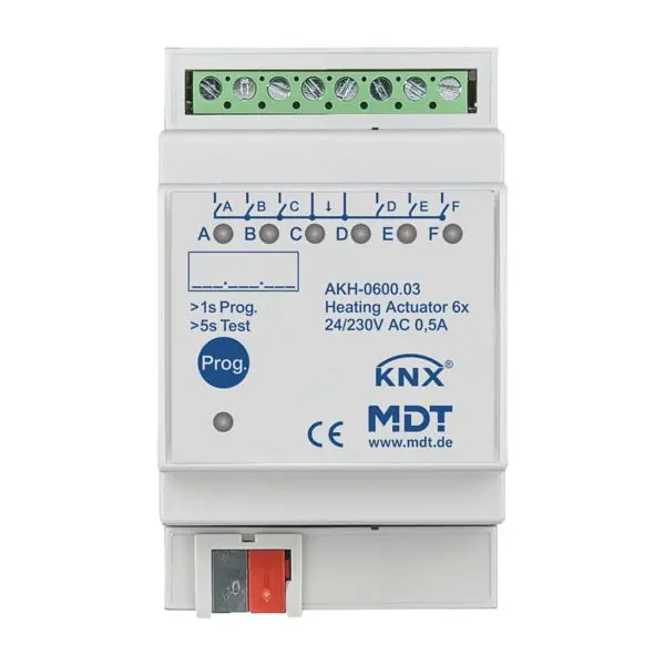 MDT Methodes Heizungsaktor KNX REG 6 Ausgänge 05A 24-230V Bussystem KNX Ventilschutzfunktion AKH-0600.03 133704
