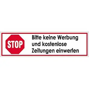 Moedel STOP Bitte keine Werbung und kostenlose Zeitungen... Folie 70x20mm VE: 7 Stück/Bogen 60184