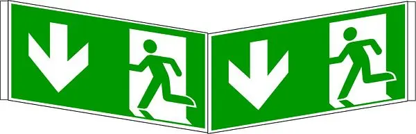Schilder Klar Winkelschild Notausgang DIN EN ISO 7010 400x200x0.45 mm Alukleinformatum glatt langnachleuchtend 1577/82