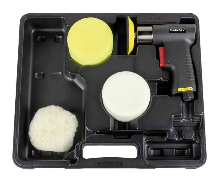 Pfrischtec Mini-Polier-Set im Kunstoffkoffer mit 75 mm Ø Klett-Teller und großzügigem Zubehörteile 92 300