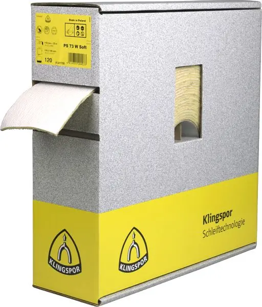 Klingspor PS 73 CWF Rollen wirkstoffbeschichtet 115 x 25000 mm Korn 120 140PERF mit Papierunterlage 321755