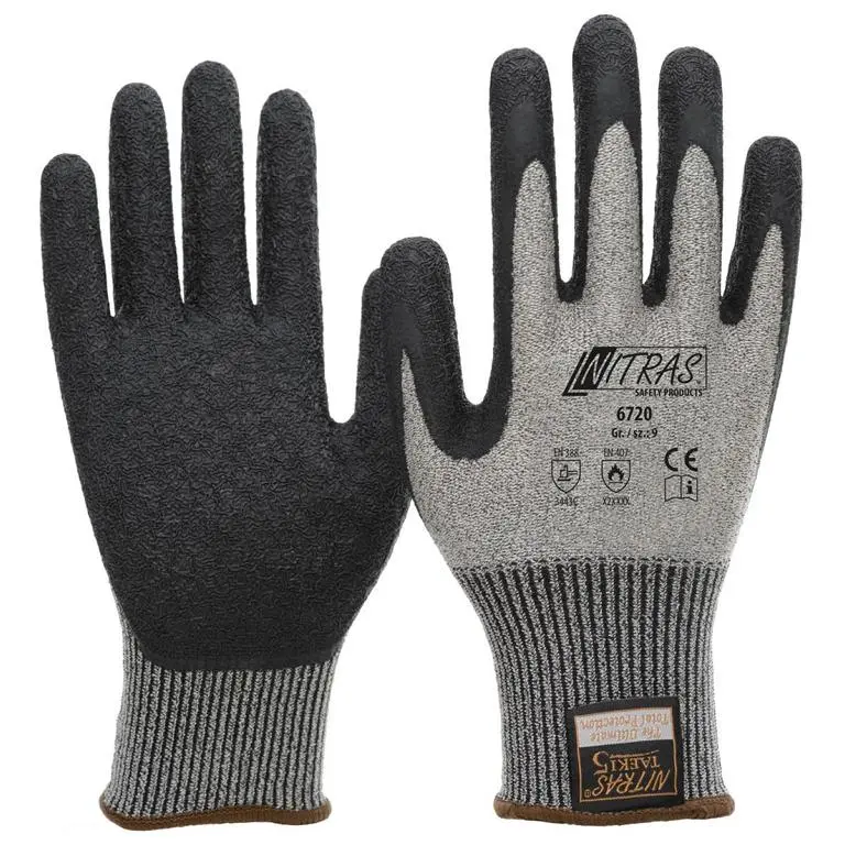 NITRAS TAEKI Schnittschutzhandschuhe grau Latex-Oberfläche teilbeschichtet auf Innenhand und Fingerkuppen schwarz Grösse...