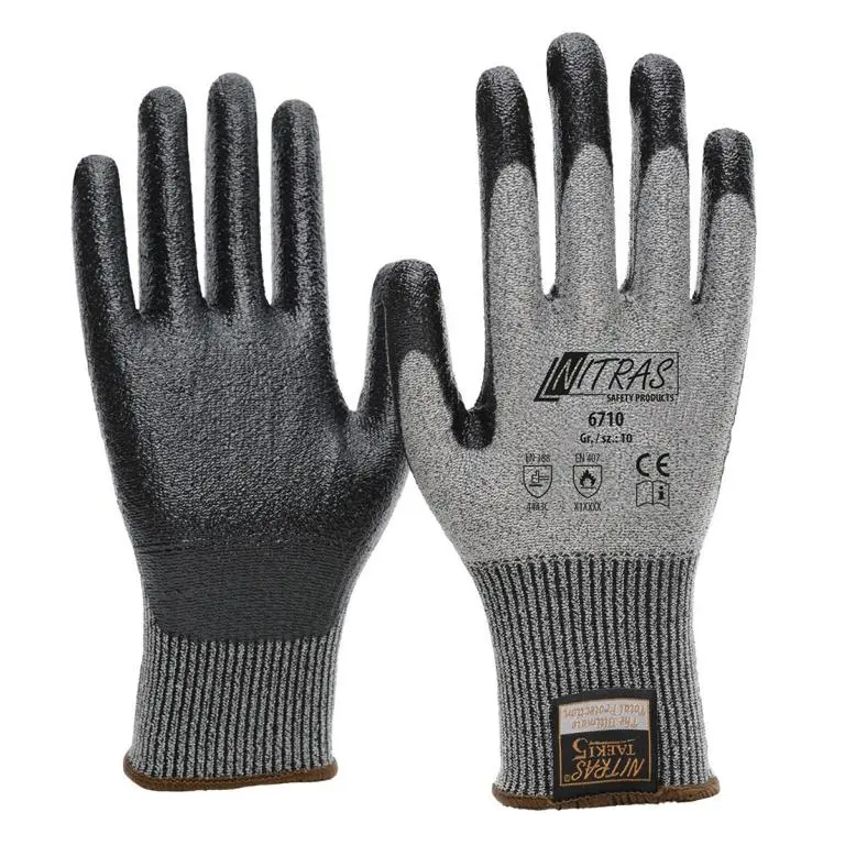 NITRAS TAEKI Schnittschutzhandschuhe grau Nitril-Oberfläche teilbeschichtet auf Innenhand und Fingerkuppen schwarz Gröss...