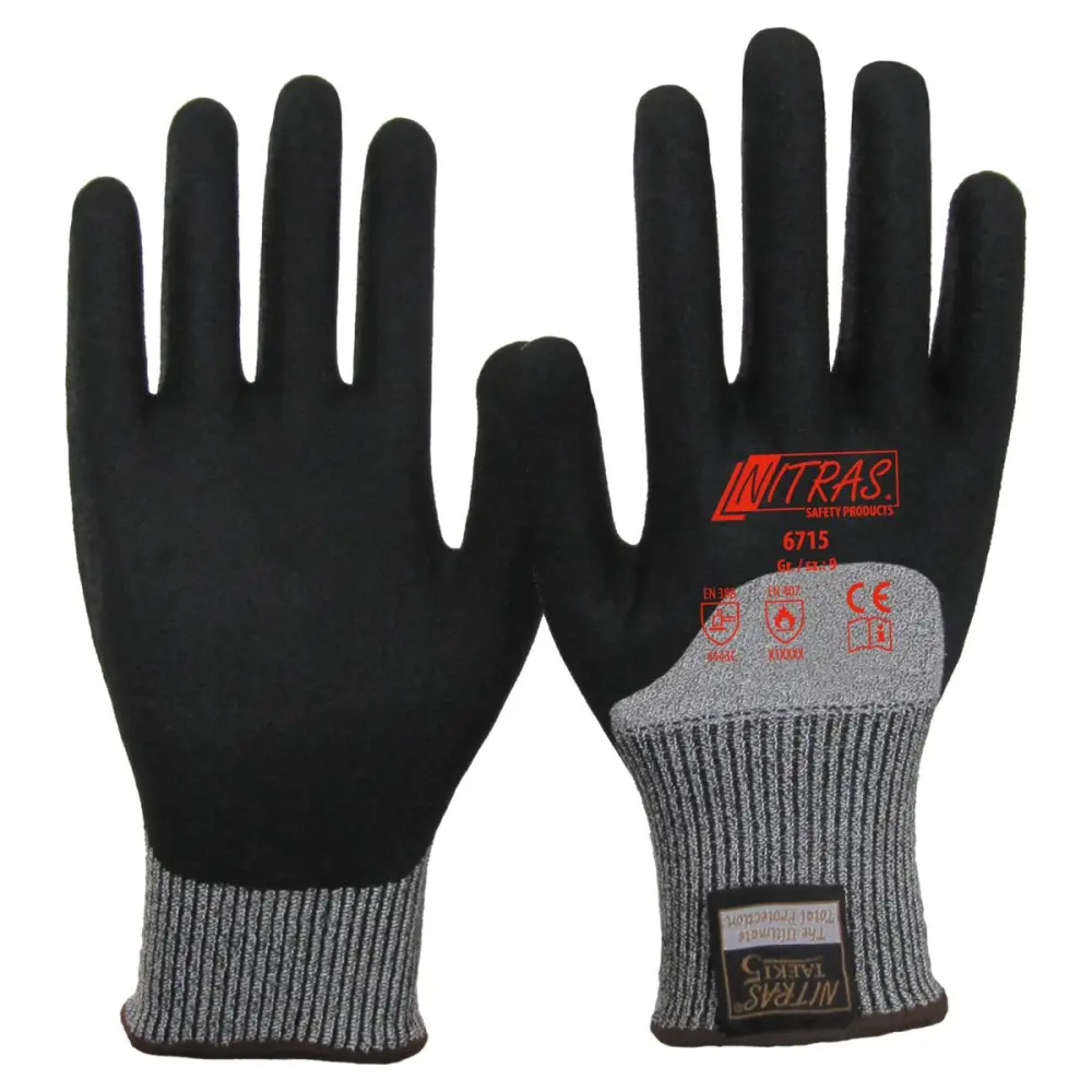 NITRAS TAEKI Schnittschutzhandschuhe grau Nitrilschaum-Oberfläche 3/4-beschichtet schwarz Grösse: 9 VE: 100 Paar 6715-9
