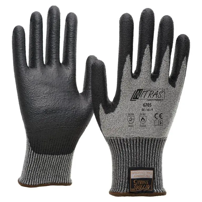 NITRAS TAEKI Schnittschutzhandschuhe grau PU-Oberfläche teilbeschichtet auf Innenhand und Fingerkuppen schwarz Grösse: 7...