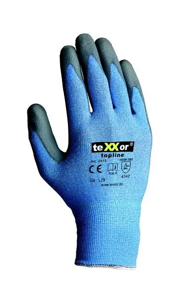 teXXor Schnittschutz-Strickhandschuhe POLYURETHAN-BESCHICHTUNG Grösse: 10 Farbe: grau/hellblau meliert VE: 1 Paar 2419-10