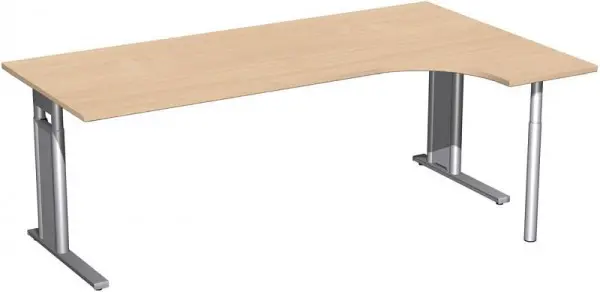 geramöbel PC-Schreibtisch rechts höhenverstellbar C Fuß Blende optional 2000x1200x680-820 Buche/Silber N-647317-BS