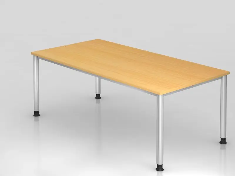 Hammerbacher Schreibtisch 4 Fuß rund 200x100cm Buche/Silber Rechteckform VHS2E/6/S