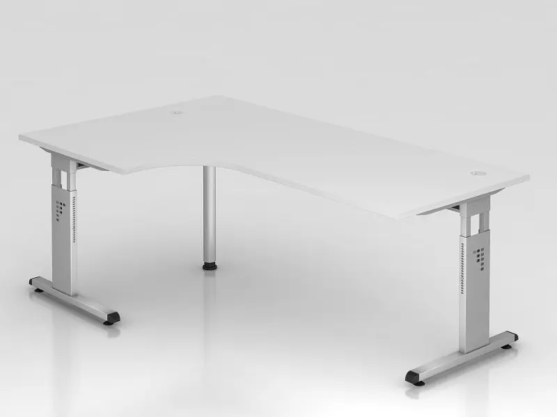 Hammerbacher Winkeltisch C-Fuß 200x120cm 90° Weiß/Silber Winkelform 90° links oder rechts montierbar Arbeitshöhe 65-8...