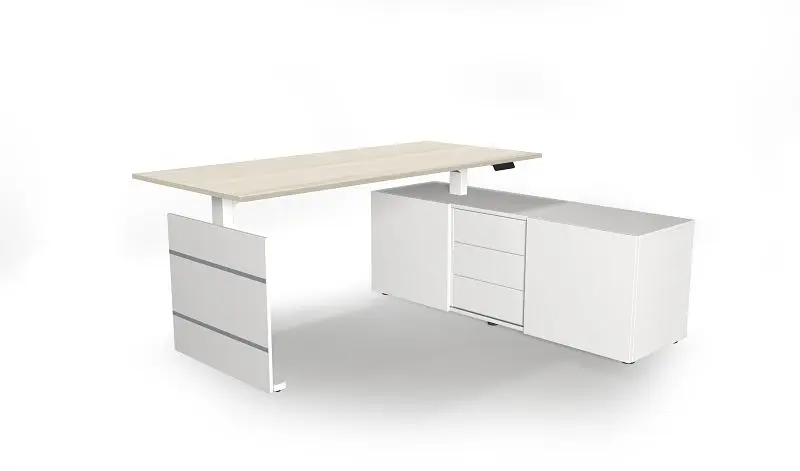 Kerkmann Komplettarbeitsplatz Move 3 elektisch höhenverstellbar B x 1800 x T 800 x H 740 mm Farbe: Weiß/Ahorn 10384550