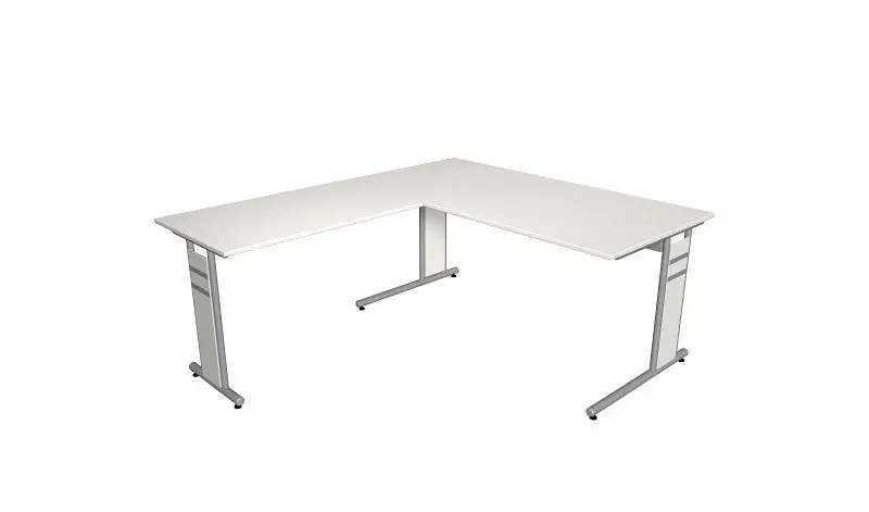 Kerkmann Schreibtisch B 1600 x T 800 x H 680-820 mm mit Ansatz/Anbautisch Form 4 Farbe: Weiß 11409010