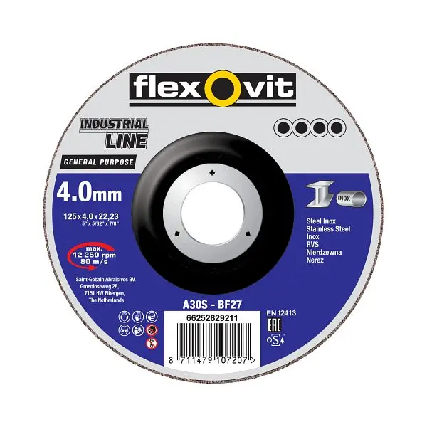 Flexovit GENERAL PURPOSE Schruppscheibe Metall-Inox 30 S-BF27 GENERAL PURPOSE Durchmesser: 100 mm Stärke: 45 mm VE: 20 St...