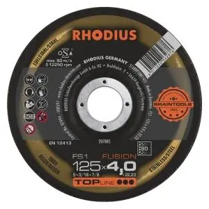 Rhodius TOPline FS1 FUSION Schruppscheibe Durchmesser [mm]: 125 Stärke [mm]: 4 Bohrung [mm]: 22.23 VE: 10 Stück 207885