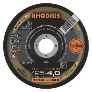Rhodius TOPline FS1 FUSION Schruppscheibe Durchmesser [mm]: 125 Stärke [mm]: 4 Bohrung [mm]: 22.23 VE: 10 Stück 207829