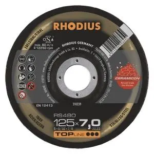 Rhodius TOPline RS480 Schruppscheibe Durchmesser [mm]: 125 Stärke [mm]: 7 Bohrung [mm]: 22.23 VE: 25 Stück 210239