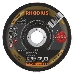 Rhodius TOPline RS580 SPEED Schruppscheibe Durchmesser [mm]: 125 Stärke [mm]: 7 Bohrung [mm]: 22.23 VE: 25 Stück 210611