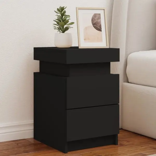 vidaXL Nachttisch mit LED-Leuchten Schwarz 35x39x55 cm 836751