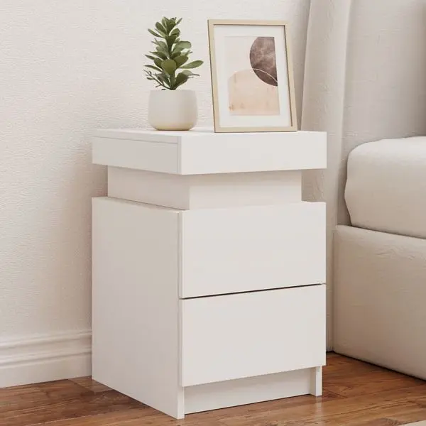 vidaXL Nachttische mit LED-Leuchten 2 Stück Weiß 35x39x55 cm 836750