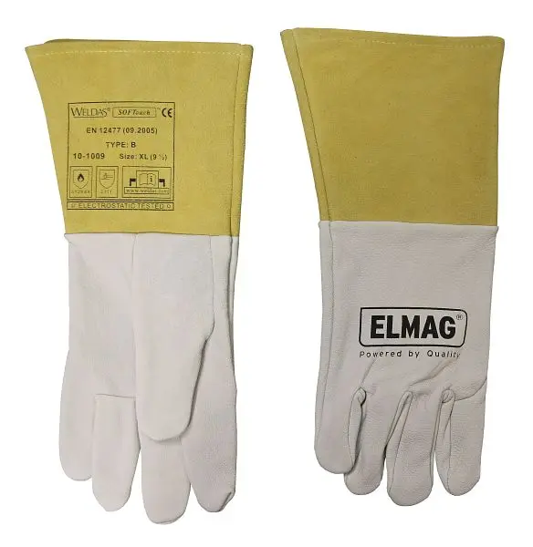 ELMAG 5-Finger-Schweißerhandschuhe WELDAS 10-1009 L WIG/TIG aus Ziegen-Vollleder mit Rind-Spantikleder Stulpe Länge: 35 ...