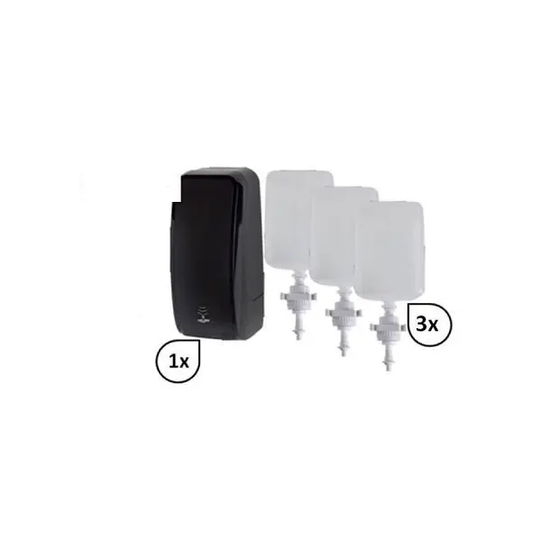 Blanc Hygienic SET: Schaumseifenspender SENSOR berührungslos Blanc Cosmos + 3x 1-Liter Schaumseife mild Farbe: schwarz PS...