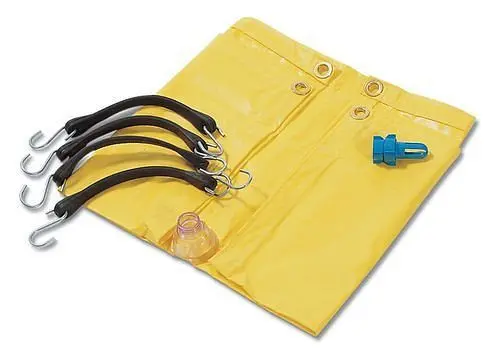 DENIOS Leckagen-Auffangplane 207 x 207 cm mit Ablauf mit Schlauchanschluss gelb 259102