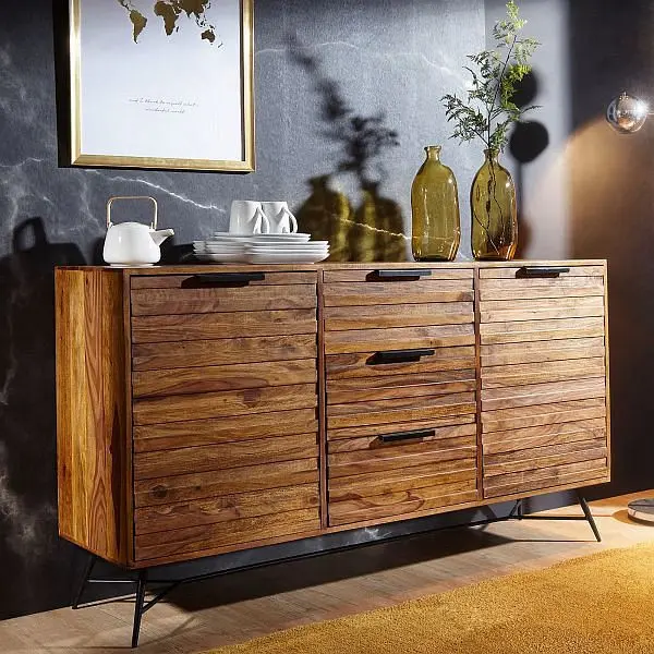 Wohnling Gestaltung Sideboard NISHAN 160 x 40 x 88 cm Sheesham Massiv Holz WL5.582