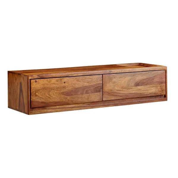 Wohnling Lowboard Hängend Sheesham Massivholz 108x25x34 cm TV-Schrank Braun Gestaltung Fernsehtisch mit Stauraum mit zwei...