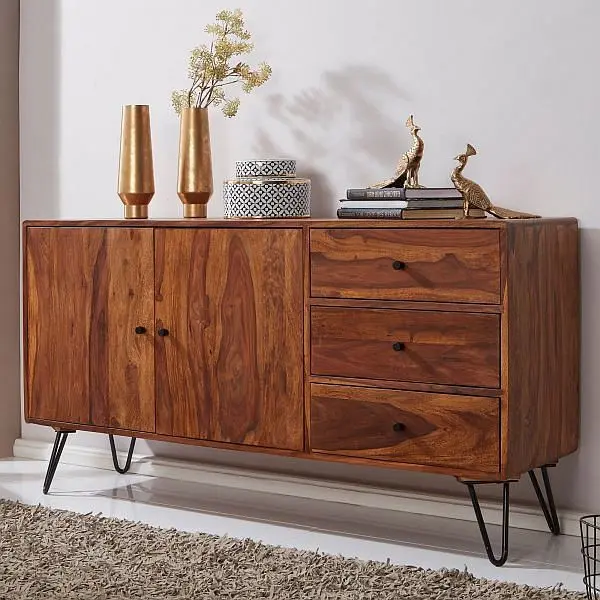 Wohnling Sideboard Sheesham Massivholz 140x75x40 cm Landhaus WL5.629