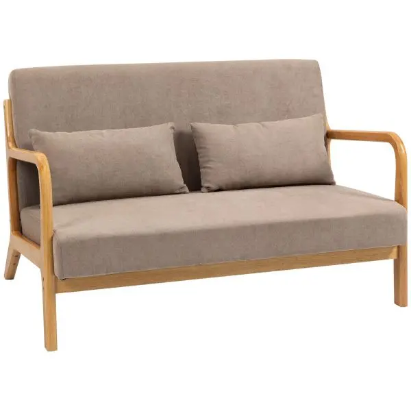 HOMCOM 2-Sitzer Sofa Zweisitzer mit Kissen Doppelsofa mit Samtoptik Hellgrau 839-597V00LG