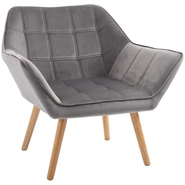 HOMCOM Einzelsessel Armlehnsessel Relaxsessel mit Holzbeine Samtoptik Grau 833-799V00GY