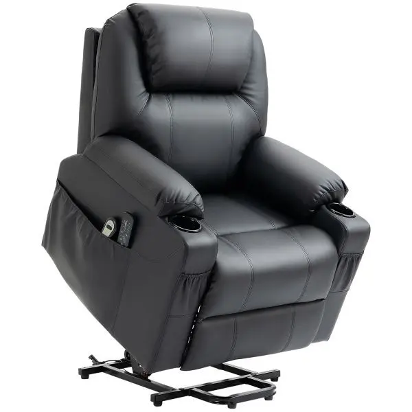 HOMCOM Elektrischer Aufstehsessel Massagesessel mit Liegefunktion Schwarz 713-096BK