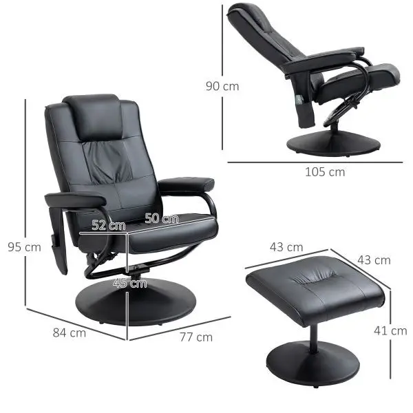 HOMCOM Massagesessel Relaxsessel Fernsehsessel TV Sessel Schwarz 77 x 84 x 95 cm 700-037V01BK