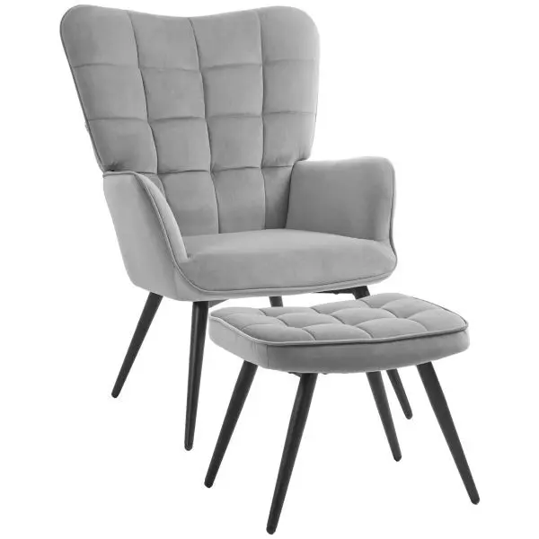 HOMCOM Ohrensessel mit Hocker Relaxsessel Loungesessel mit Samtoptik 839-854V80LG