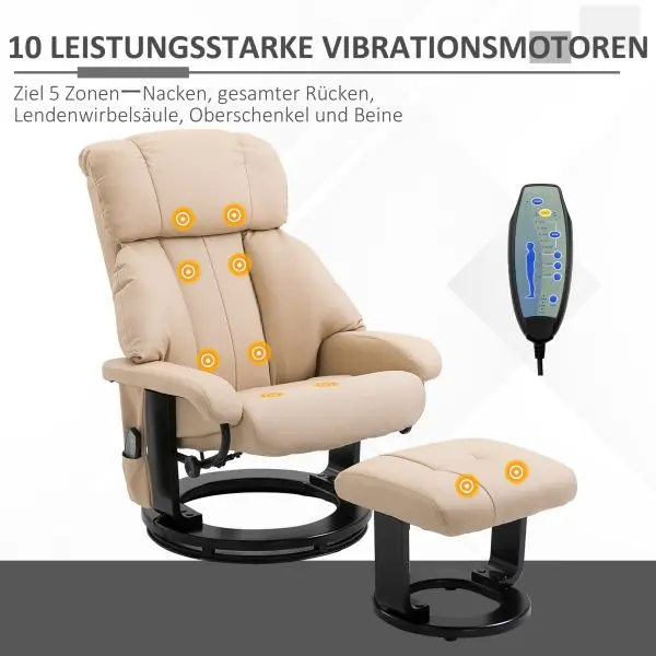 HOMCOM Relaxsessel mit Liegefunktion Massagesessel inkl. Hocker Fernsehsessel 700-008V02CW