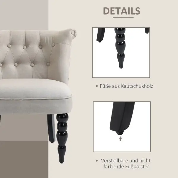 HOMCOM Relaxsessel Vintage Ruhesessel Relaxstuhl Polstersessel Esszimmerstuhl Leinenbezug Holzgestell Beige+Schwarz 67 x 6...