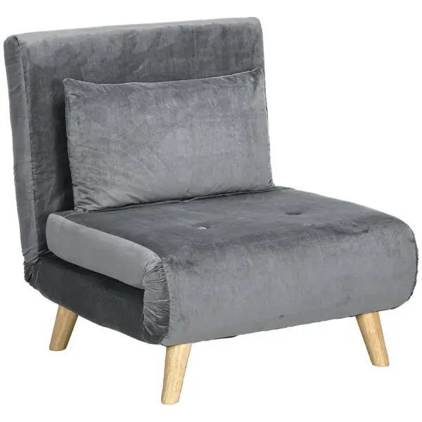 HOMCOM Schlafsessel Klappsessel mit Bettfunktion Schlafsofa mit Kissen Grau 839-875V00GY