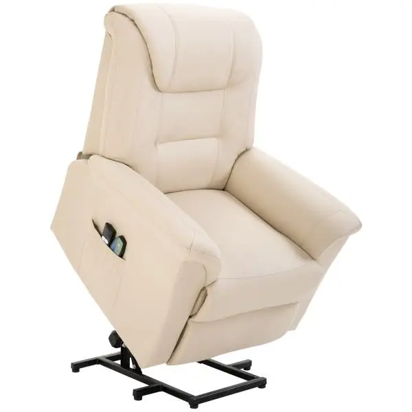 HOMCOM Sessel mit Aufstehhilfe Verstellbarer Massagesessel Kunstleder Creme 700-120V91CW