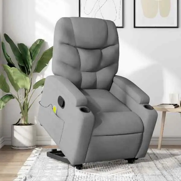 vidaXL Massagesessel mit Aufstehhilfe Hellgrau Stoff 3204608
