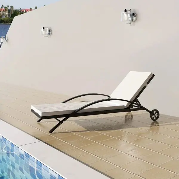 vidaXL Sonnenliege mit Polster &amp; Rollen Poly Rattan Schwarz 42495