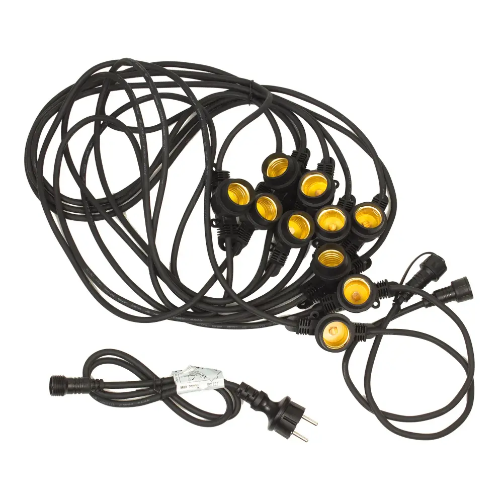 Maclean Energy MCE410 10m Garten Garland für 10x E27 Bulbs IP44 Outdoor Indoor (ohne Glühlampen) mit Wechselrichter