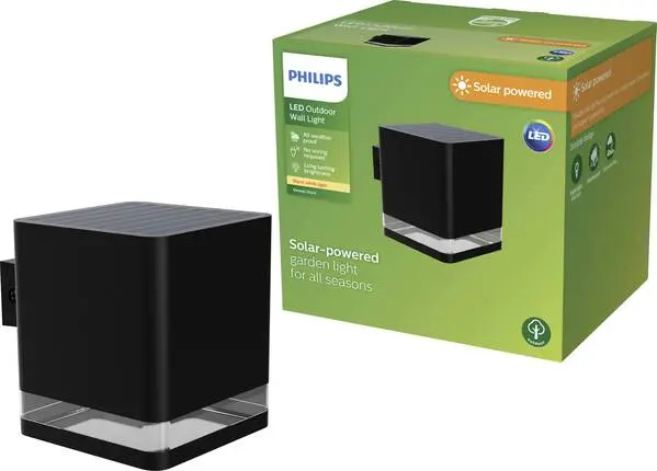 Philips Lighting Virona 929004658701 Solar-Außenwandleuchte 1.8 W Warmweiß Schwarz inkl. Aufstellstativ