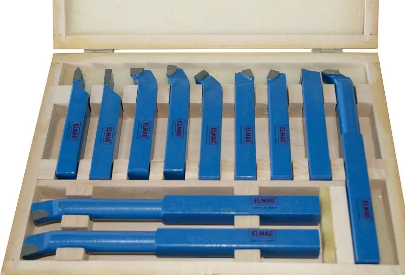 ELMAG Drehstähle-Satz 25x25 mm 11-teilig mit aufgelöteten HM-Platten Holzkassette 89159