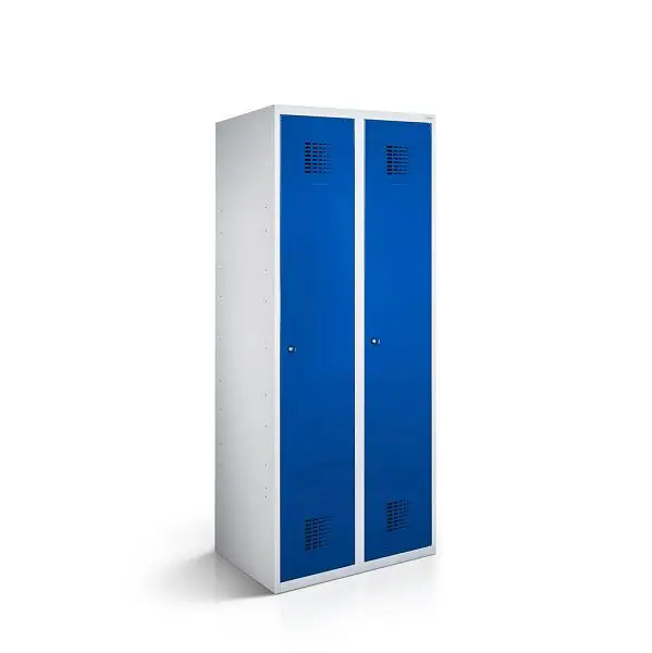 Rotstahl Spind 2 Abteile Abteilbreite 30 cm ECO Stollenfüße Enzianblau 1110-020100-0602112-7035-5010ECOZYL