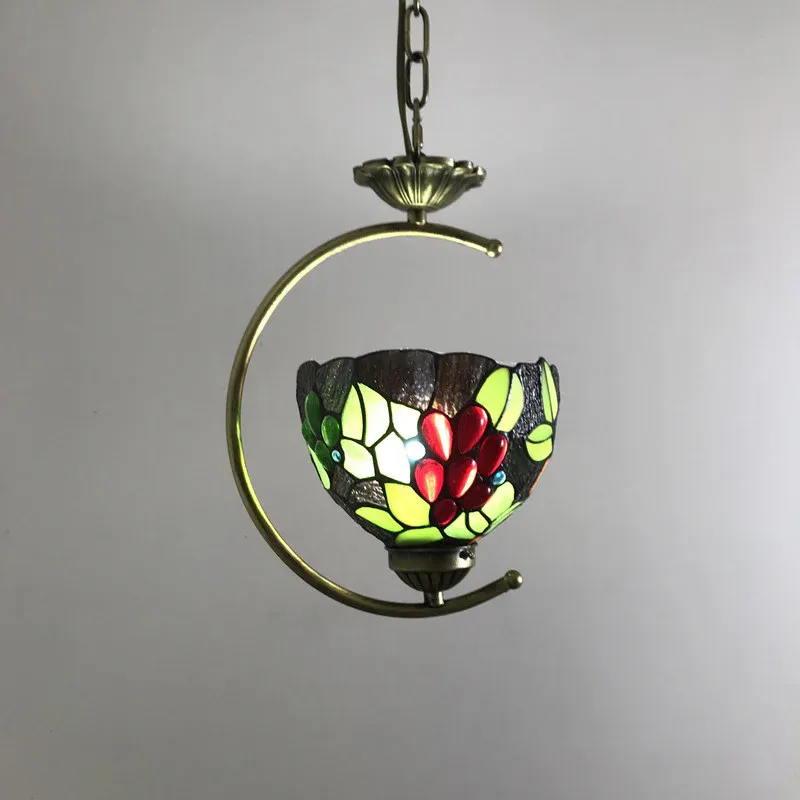 Bronzefarbenes 1-Kopf-Pendelleuchten-Set, barocke Metall-C-Rahmen-Hängebeleuchtung mit geometrisch geschliffenem Glasschirm