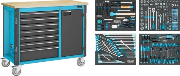 Hazet Fahrbare Werkbank Schubfächer flach: 6x 76x522x398 mm Schubfächer hoch: 1 Stück 161 Stück522x398 mm Anzahl Werkz...