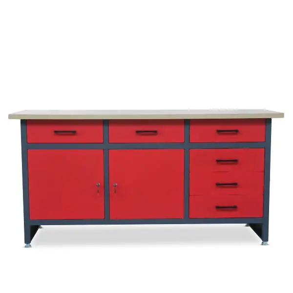 Jan Nowak Werkbank / Werktisch mit Schubladen und Schließfach Modell HENRY 60x170 mm Anthrazit-Rot 1436