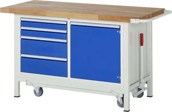 RAU Werkbank mit absenkbarem Fahrgestell Serie 8000 3 x Schublade 1 x Tür 1 x Fachboden 1500x880x700 mm 05-8470A2-157B4F.11